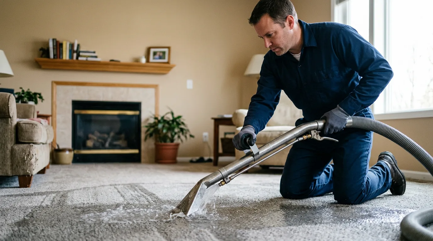 Water damage restoration technician working near Island Pond, VT